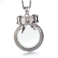 Women Long Chain 2.5x Magnifying Glass Pendant Bowknot Design Magnifier Necklace